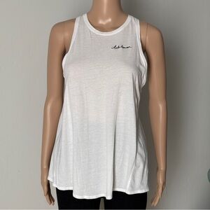 lululemon tie back tank in white with black lululemon embroidery